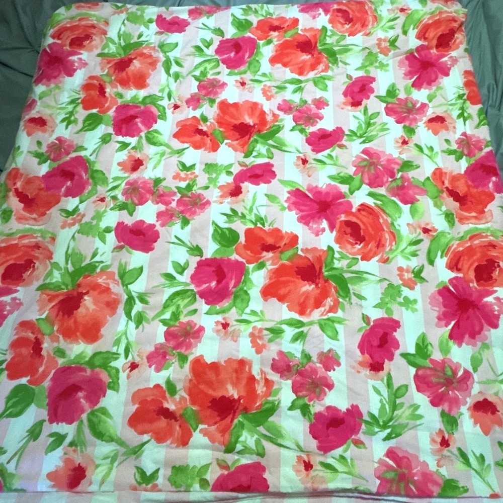 Popy & Fritz Full Queen Duvet Cover 100% Cotton Floral Reversible Pink Red Green